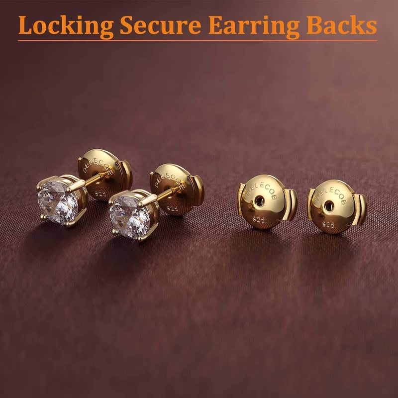 DELECOE 2-Pairs 925 Sterling Silver Earring Backs, 18K Gold Plated Secure Hypoallergenic Locking Earring Backs for Diamond Studs, No Fading Comfort - Image 2
